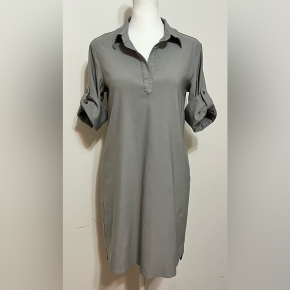 McCulley’s (Highlands, NC) roll tab sleeve collared shirt dress. Gray XS - Picture 3 of 16